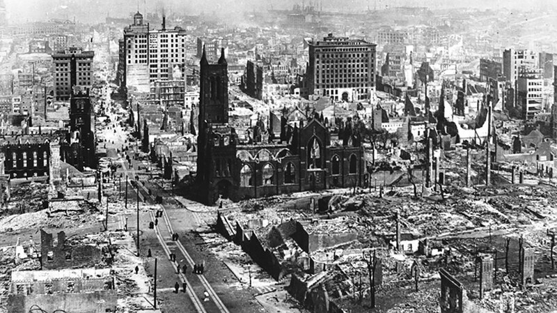 Разрушения после землетрясения в Сан-Франциско 1906 года, в результате которого погибло до 3000 человек