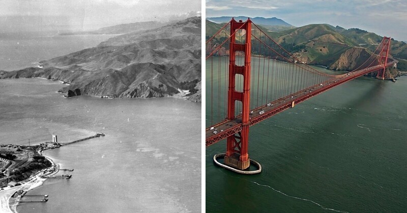 7. Область залива Сан-Франциско до и после строительства моста Золотые Ворота