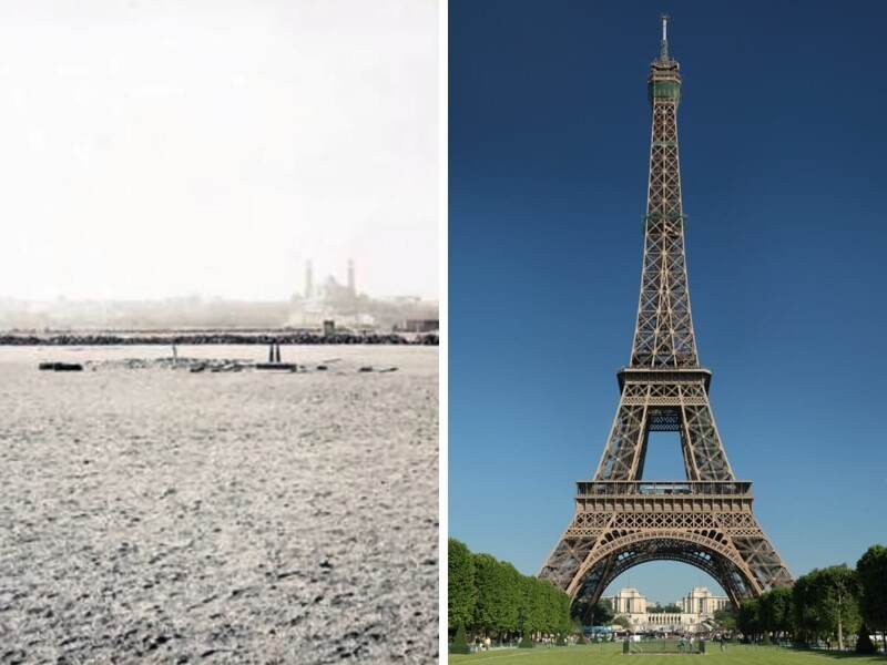 2. Марсово поле в Париже до и после строительства Эйфелевой башни