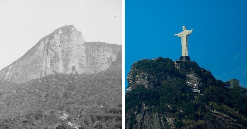 5. Гора Корковаду в Рио-де-Жанейро до и после строительства статуи Христа-Искупителя