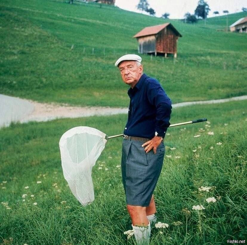 Владимир Набоков за ловлей бабочек, Швейцария, 1970-е