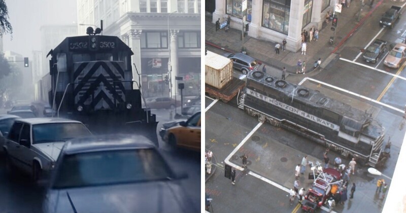 3. Для съёмок фильма «Начало» (2010) на городскую улицу действительно пригнали поезд