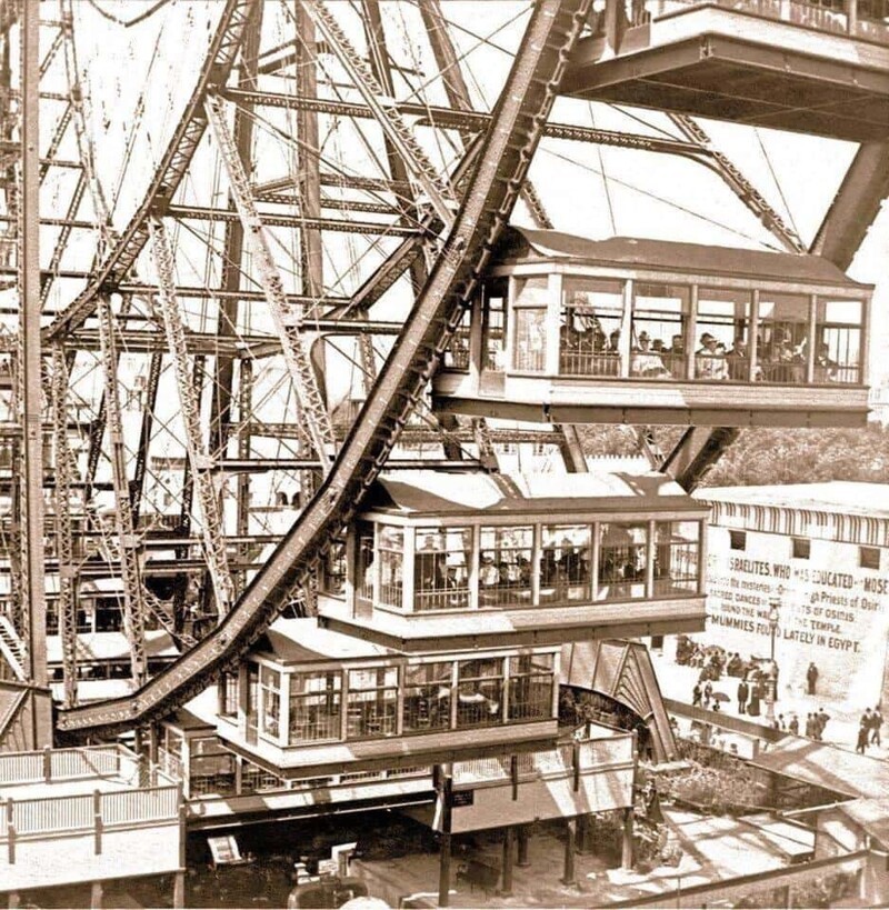 Огромное колесо обозрения с Всемирной выставки в Чикаго в 1893 году