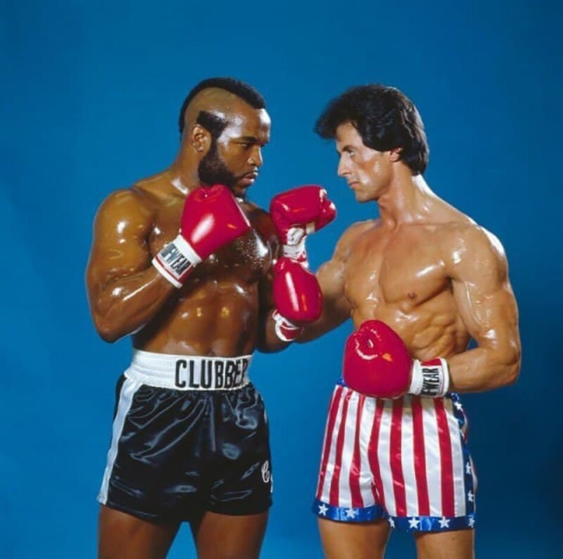 Клаббер Лэнг и Рокки Бальбоа, готовые к битве в Рокки 3,1982 год