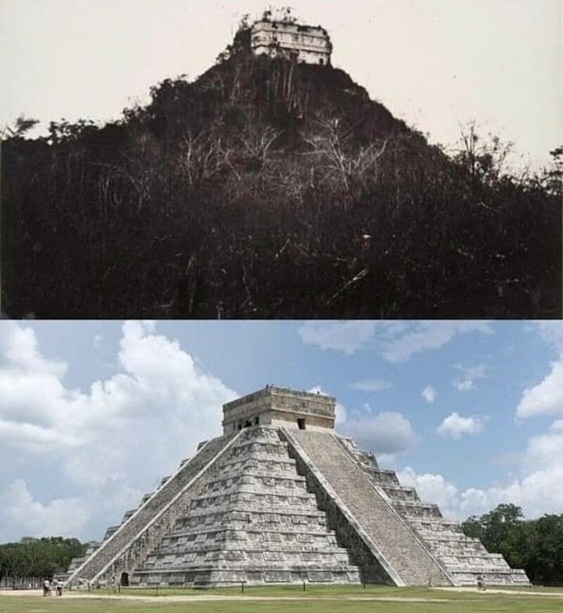 2. Храм майя Кукулькан в 1892 году и сейчас