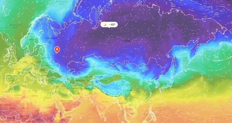 Для сравнения. Так выглядела температурная карта Евразии 23 февраля