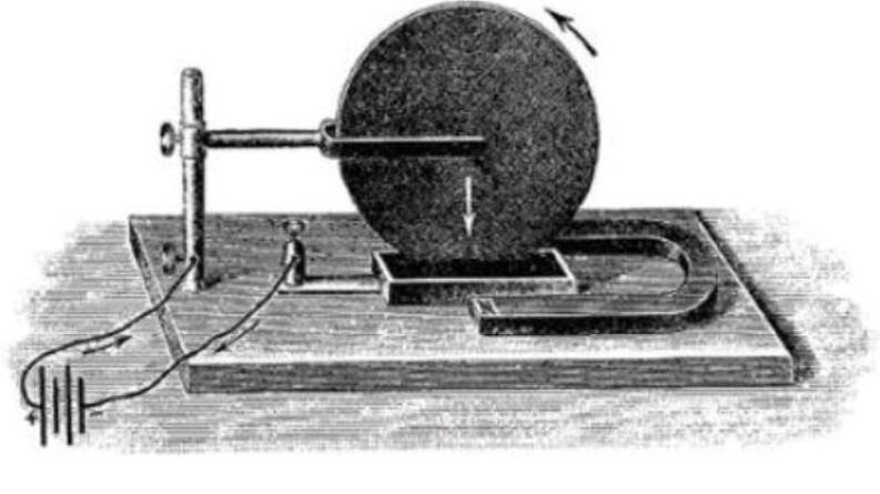 Первый опыт мм. Первый электродвигатель Майкла Фарадея. Первая модель электродвигателя Фарадея.