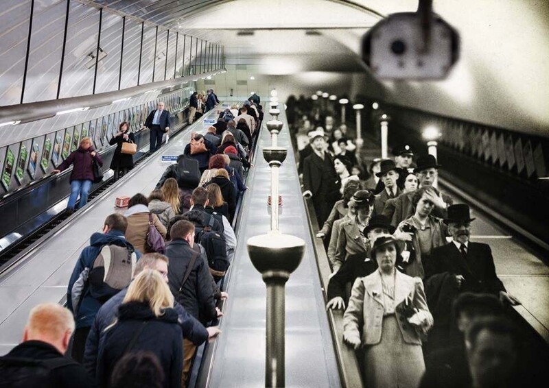 Два снимка лондонского метро, сделанные с разницей в 100 лет.