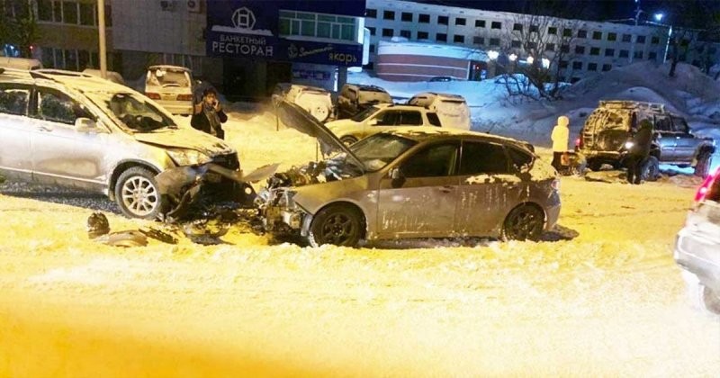 Авария дня.  Столкновение трех машин в Петропавловске