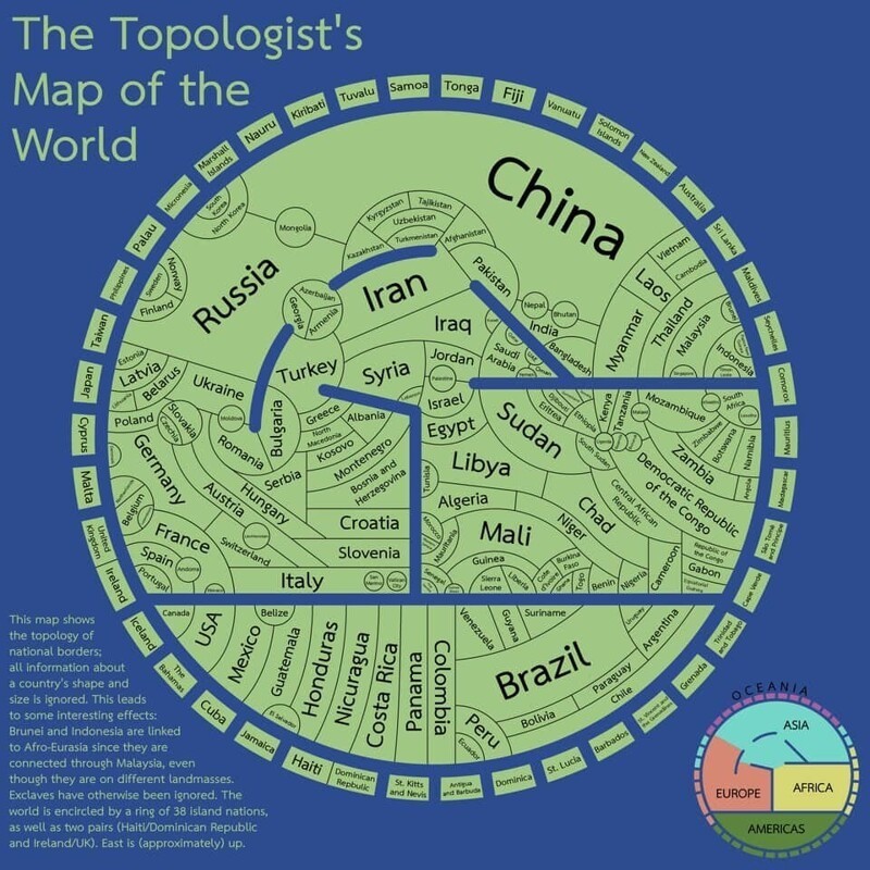 9. Топологическая карта мира, которая показывает исключительно границы государств
