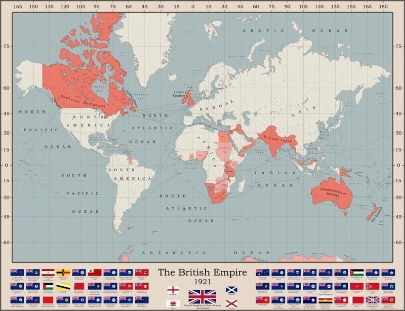 4. Размер Британской Империи во время их территориального пика