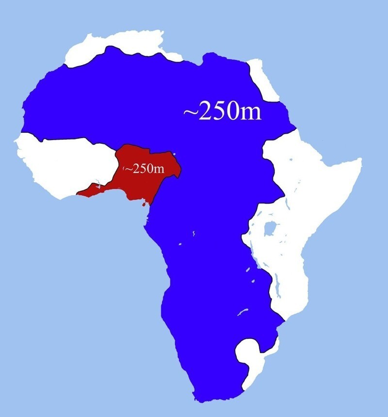 15. В этих двух частях Африки, выделенных красным и синим, проживает одинаковое количество людей