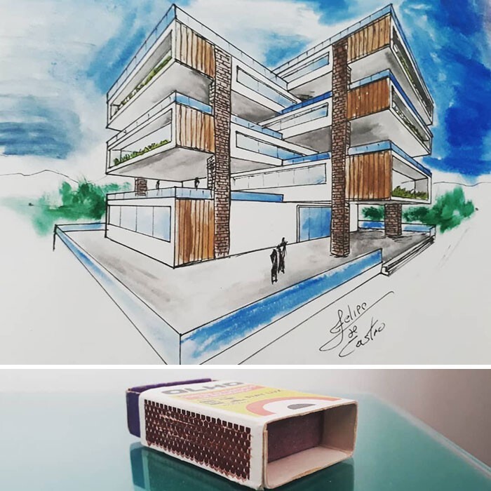 Архитектор рисует здания, вдохновляясь повседневными предметами