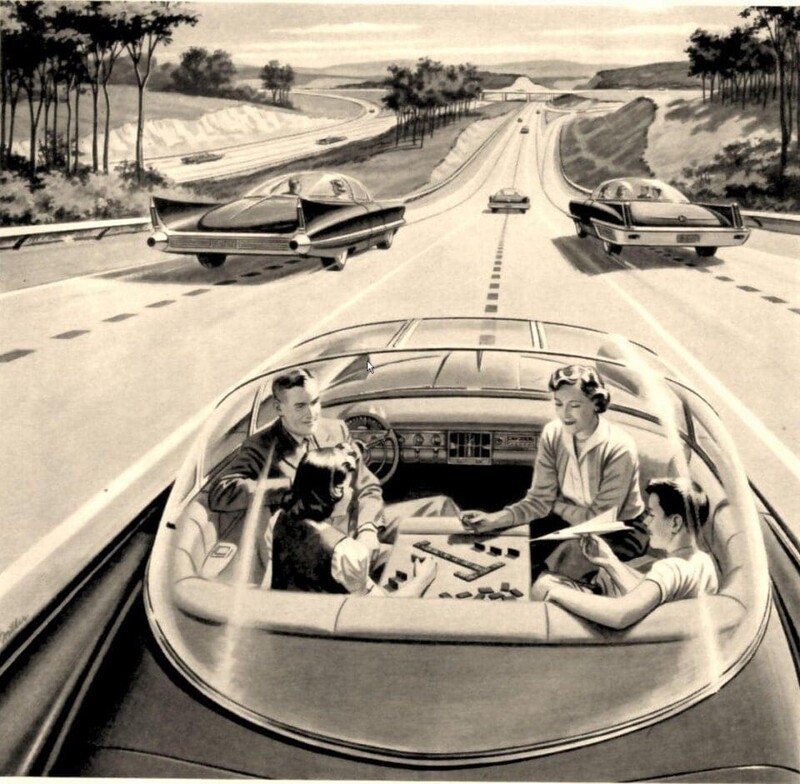 6. Как в 1960-х представляли езду в автомобилях, управляемых автопилотом