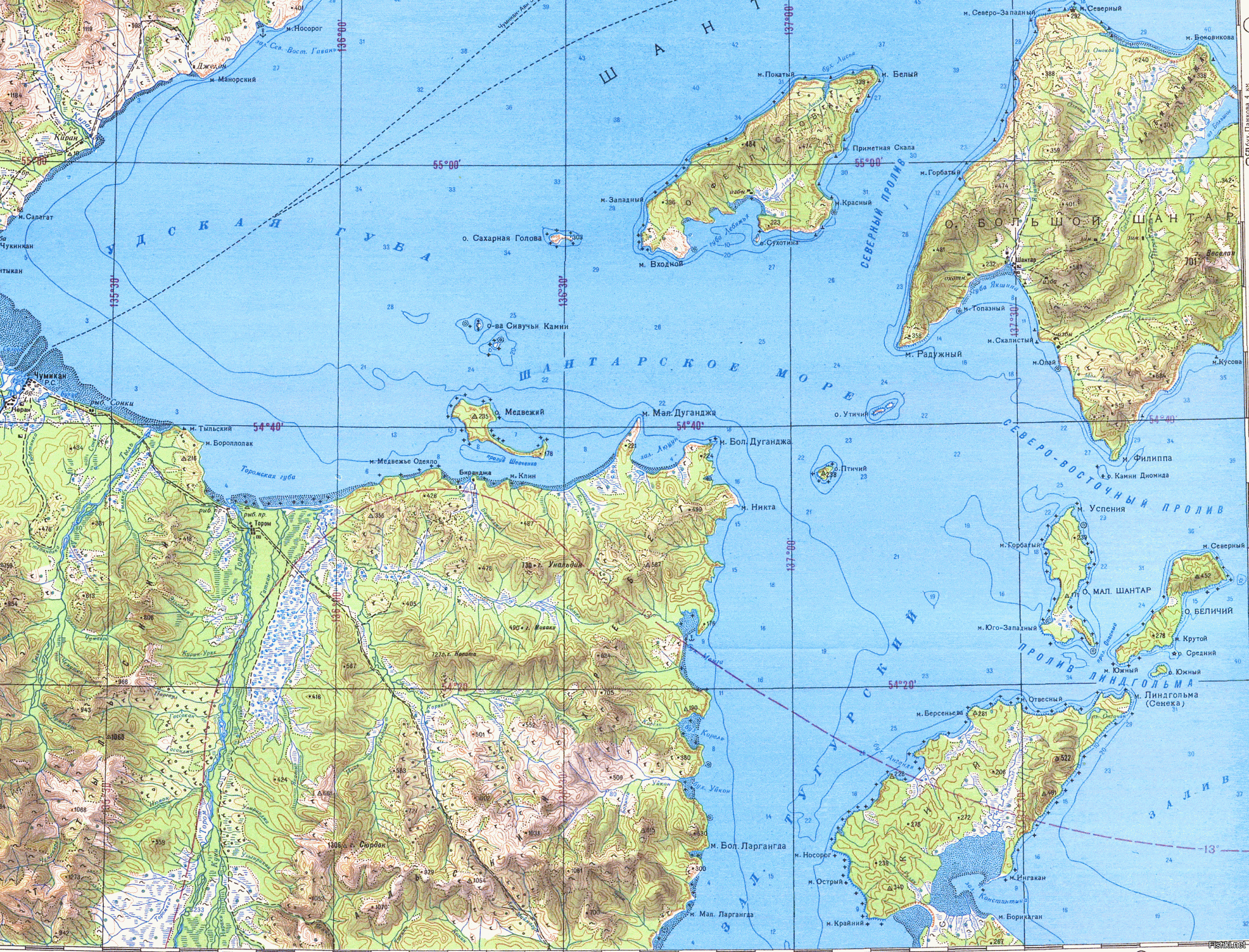 Шантарские острова на карте