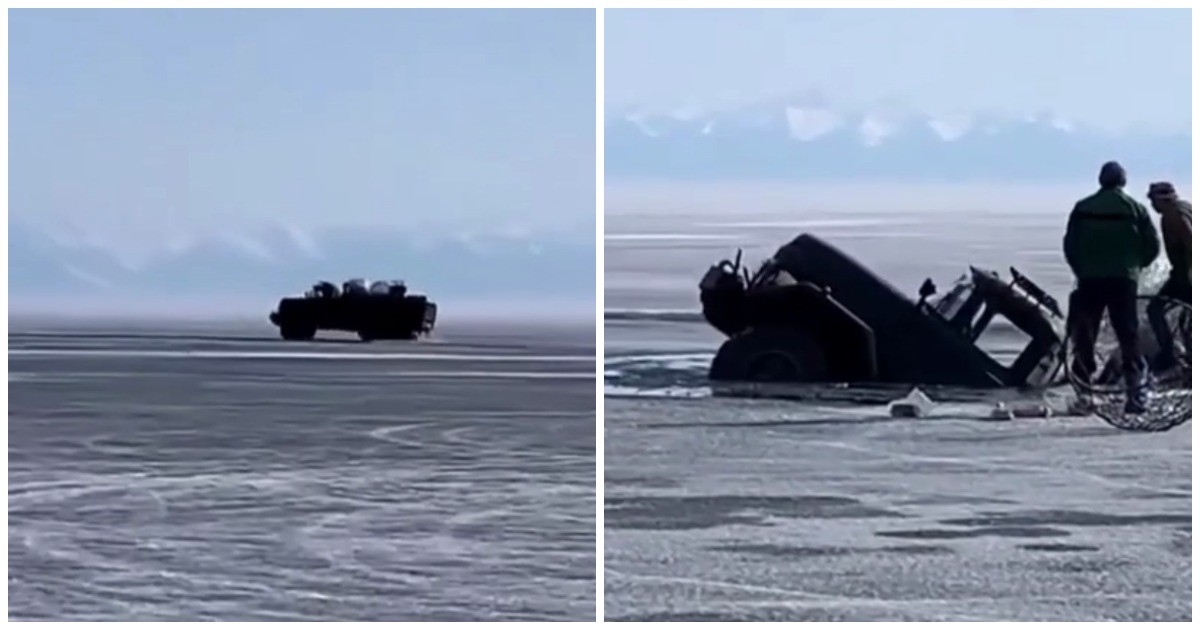 На Байкале два грузовика на ходу провалились под лед