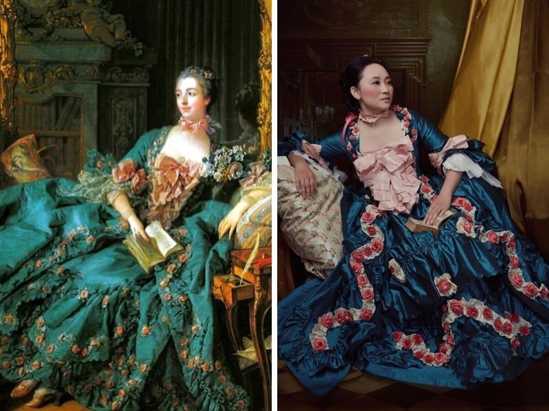 Девушка сшила наряд, в котором можно увидеть Маркизу де Помпадур на одном из её портретов