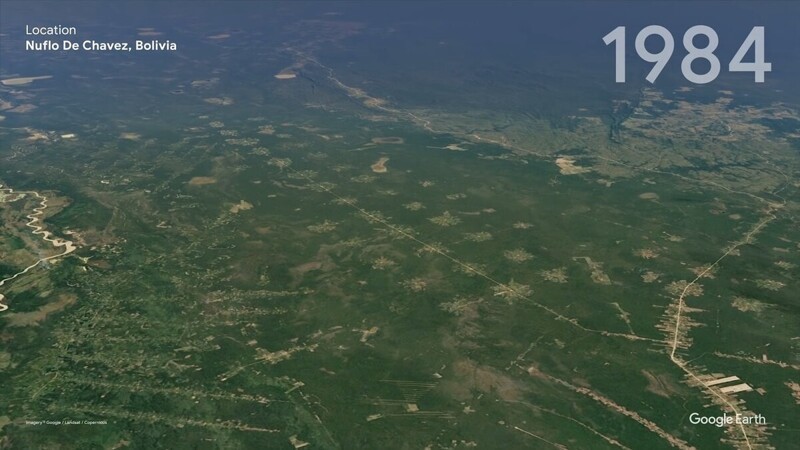 А вот какие изменения произошли с лесами — вот, например, Ньюфло де Чавес, Боливия