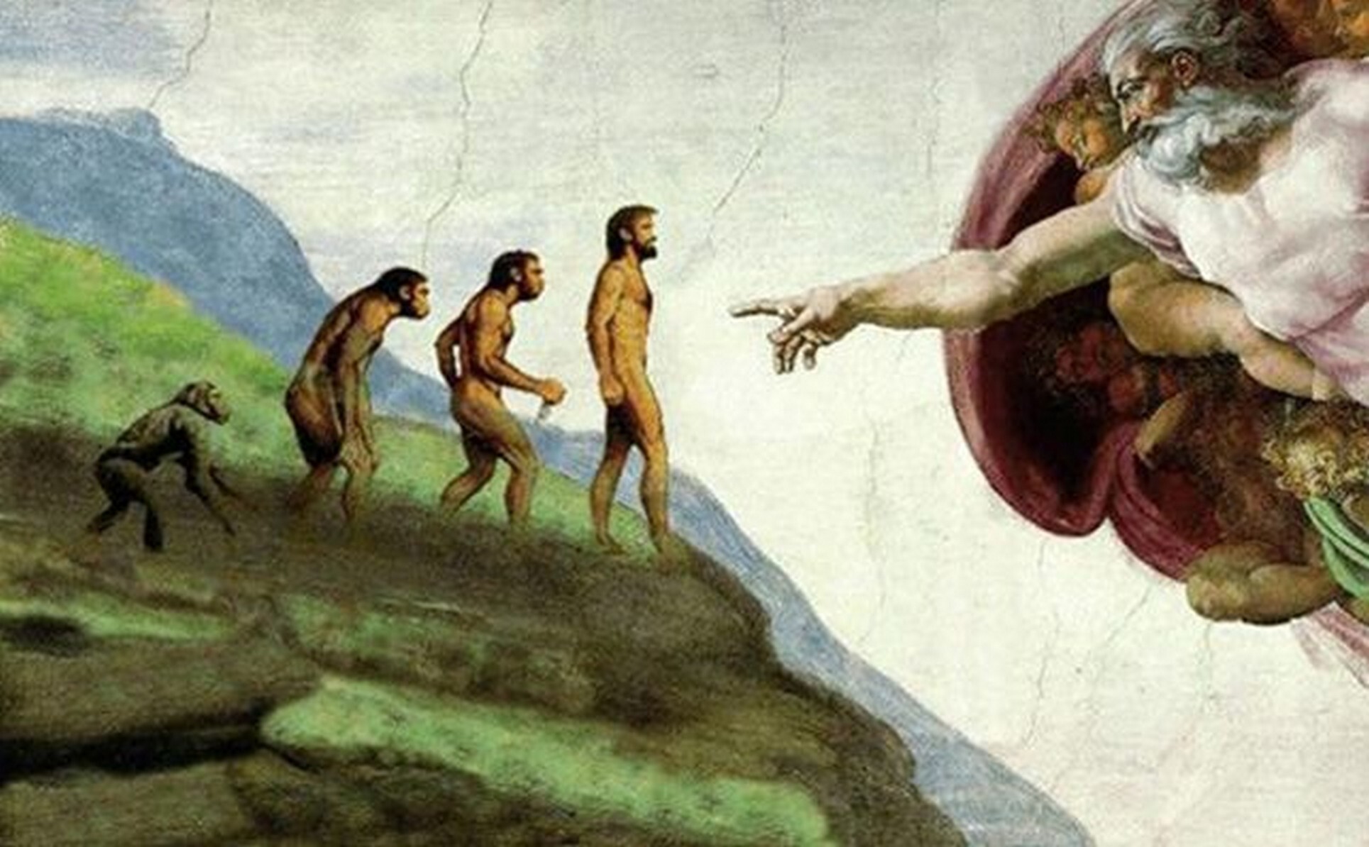 Как осуществлялось защита жизни до появления. Микеланджело. «Сотворение Адама», 1508—1512, Сикстинская капелла. Эволюция и креационизм. 2 Теория творения (креационизм).