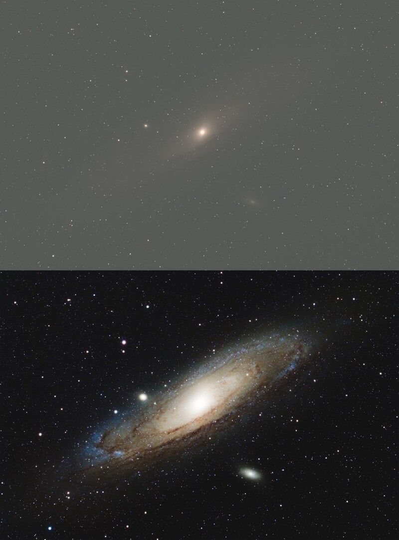 46. Фотография Галактики Андромеды до и после обработки