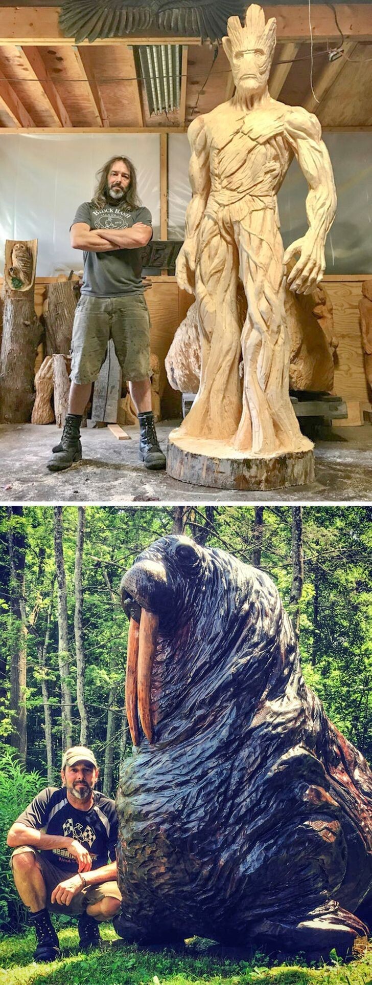 "Взгляните на мои деревянные скульптуры!"