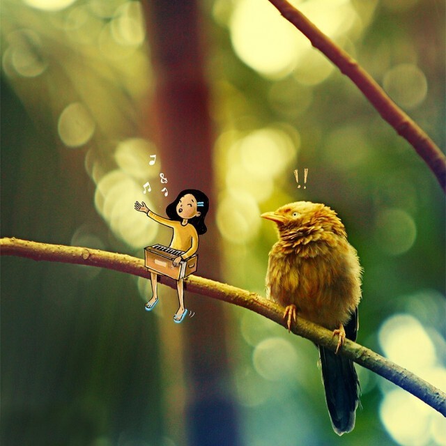 Художник украшает собственные макрофотографии неожиданным милым персонажем