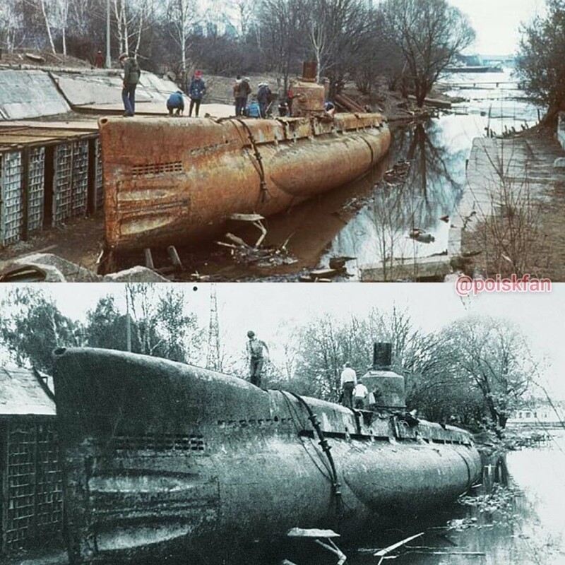 А это взгляд сквозь время на Москву: в химкинском водохранилище до середины 1980-х стояла подводная лодка М-240