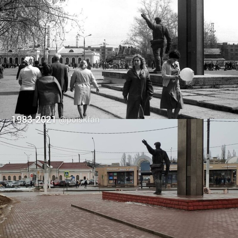 Район железнодорожной станции и памятник "Подольск город рабочего класса"