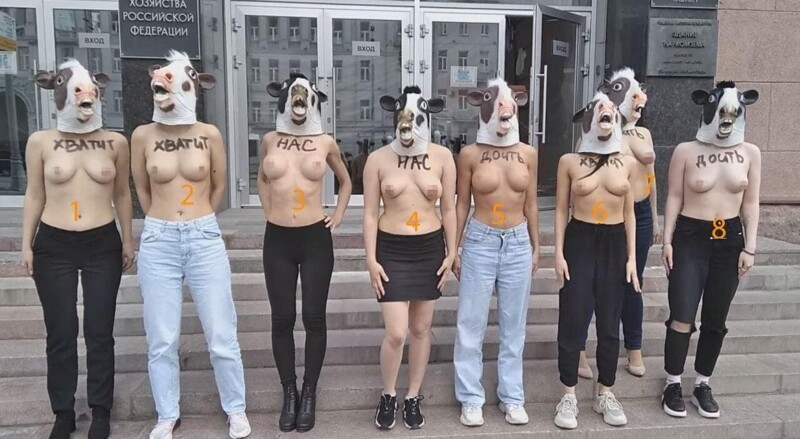 Акция в защиту коров В Москве у Министерства сельского хозяйства