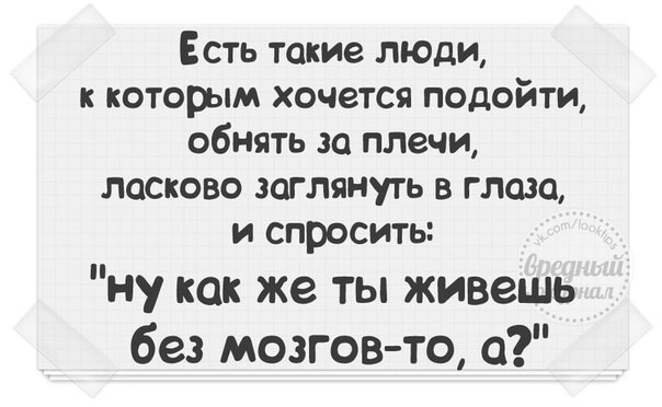 Я не такой человек. Есть такие люди которых хочется обнять и спросить. Как ты живешь без мозгов. Бывают люди без мозгов.