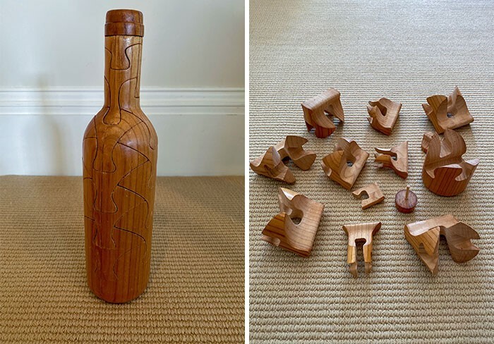 Деревянный паззл в форме бутылки вина