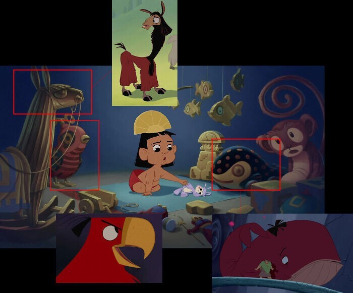 В фильме «Путешествие императора» (2000) у малыша Куско есть игрушечная лама, игрушечный попугай и игрушечный кит. Позже в фильме он превращается во всех этих животных