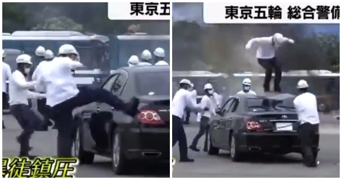 Перед Олимпиадой японские полицейские устраивают учения, на которых разбивают машины