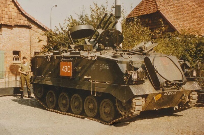 Британский бронетранспортёр FV432, замаскированный под советскую ЗСУ-23-4 "Шилка" и использовавшийся в ходе учений британской Рейнской армии Spearpoint Crusader в составе войск отрабатывавших действия за противника; 1980-й год