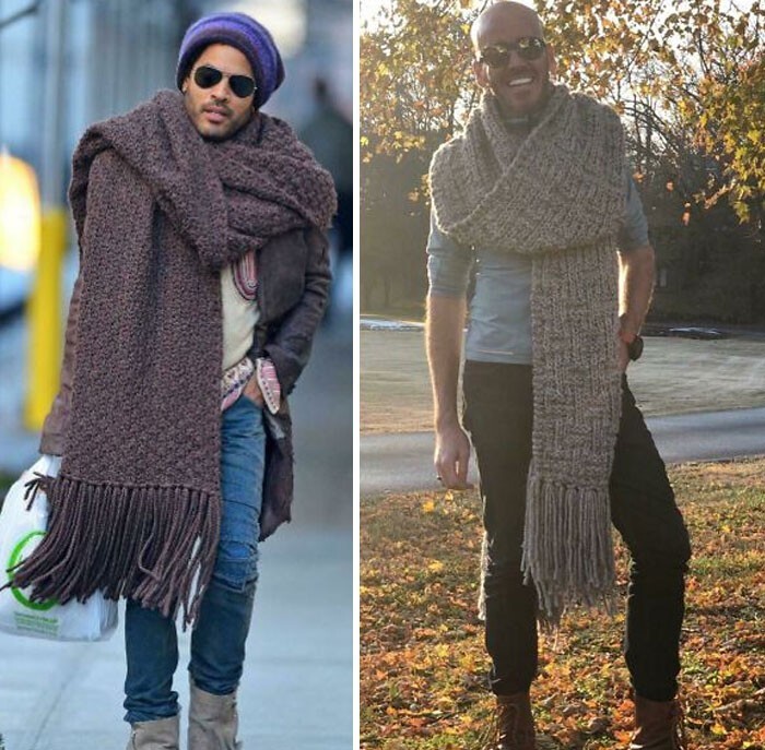 "Я решил воплотить образ Ленни Кравитца с этим огромным шарфом. Ради этого пришлось научиться вязать!"