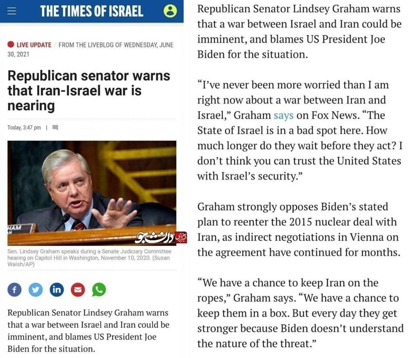 Сенатор-республиканец Линдси Грэхэм предупреждает, что война между Израилем и Ираном может быть неизбежна и винит в этом Байдена.