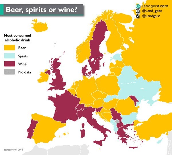8. Самый употребляемый вид алкогольного напитка в Европе