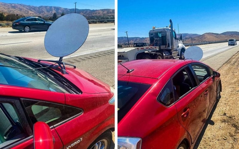 Водитель Toyota Prius, пойманный на шоссе с тарелкой Starlink на капоте, сказал, что ему нужен интернет в дороге