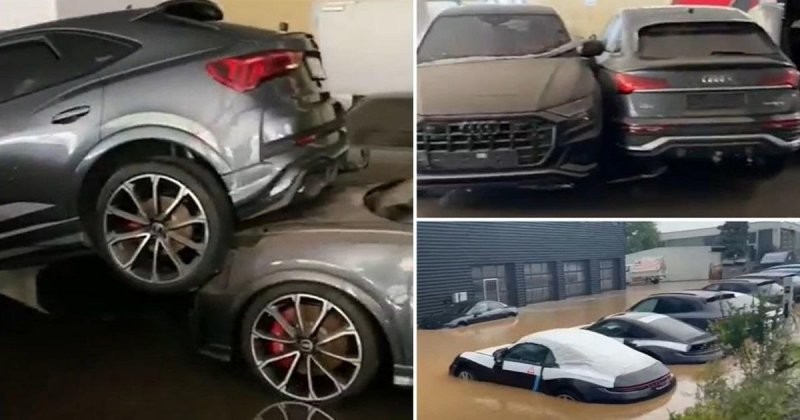 Десятки новеньких автомобилей Audi и Porsche пострадали во время разрушительного наводнения в Германии