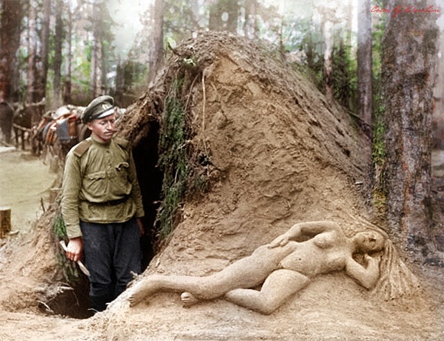 Цветные фотопортреты русских солдат и офицеров в Первую мировую войну