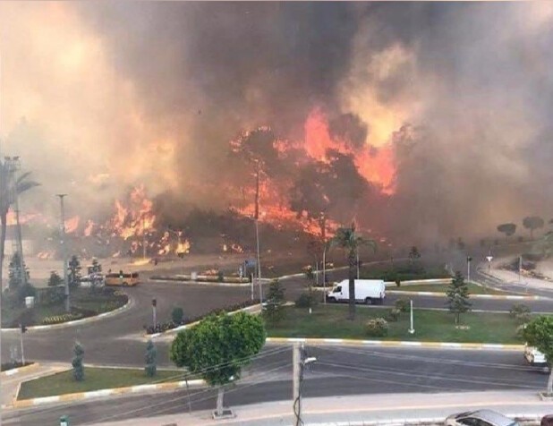 Движущаяся стена огня: сильнейший пожар добрался до курортов в Турции