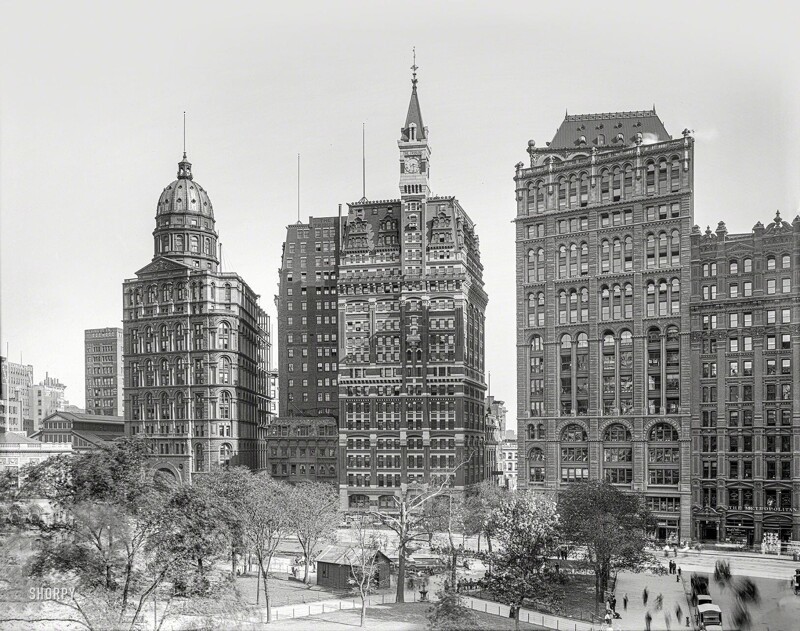 Старые небоскребы "Газетного Ряда", Нью-Йорк, 1905 год