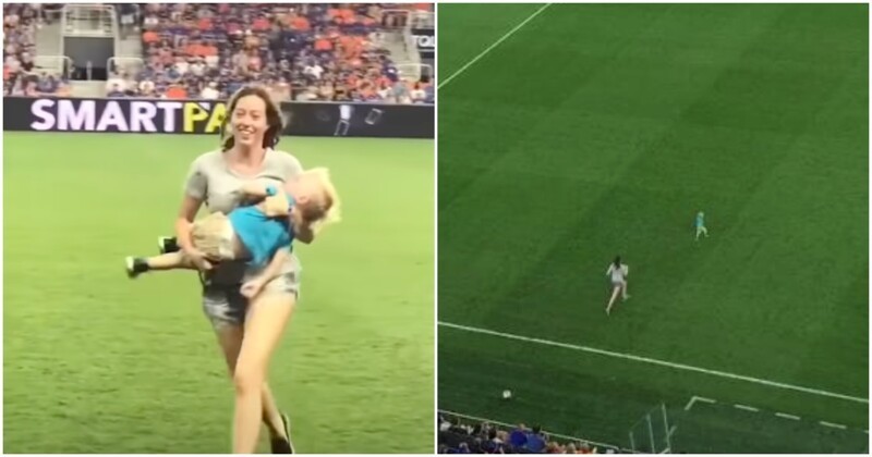 Малыш выбежал во время матча на поле и угодил на видео