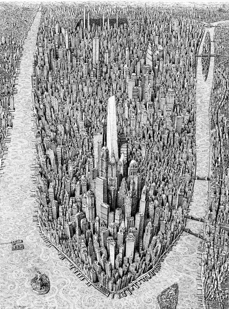 Художник рисует невероятно детальные мегаполисы обычной ручкой
