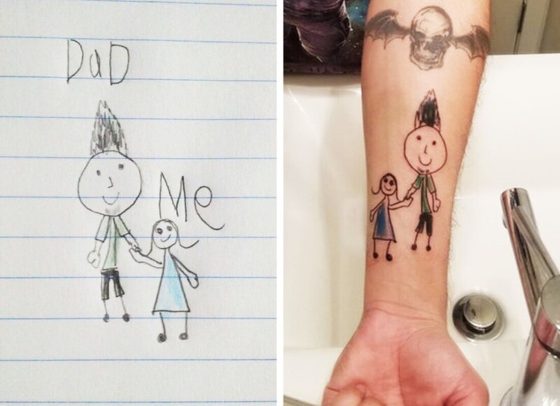 Отец превратил рисунок дочери в тату