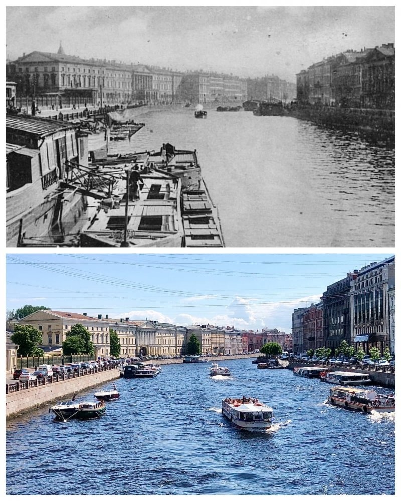 Река Фонтанка.
1906 и 2021 год.