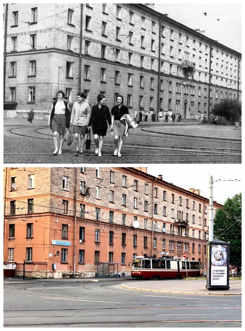 Студенческое общежитие N3 Первого ЛМИ (ныне ПСПбГМУ) на Большой Монетной улице.
~1976 и 2021 год.