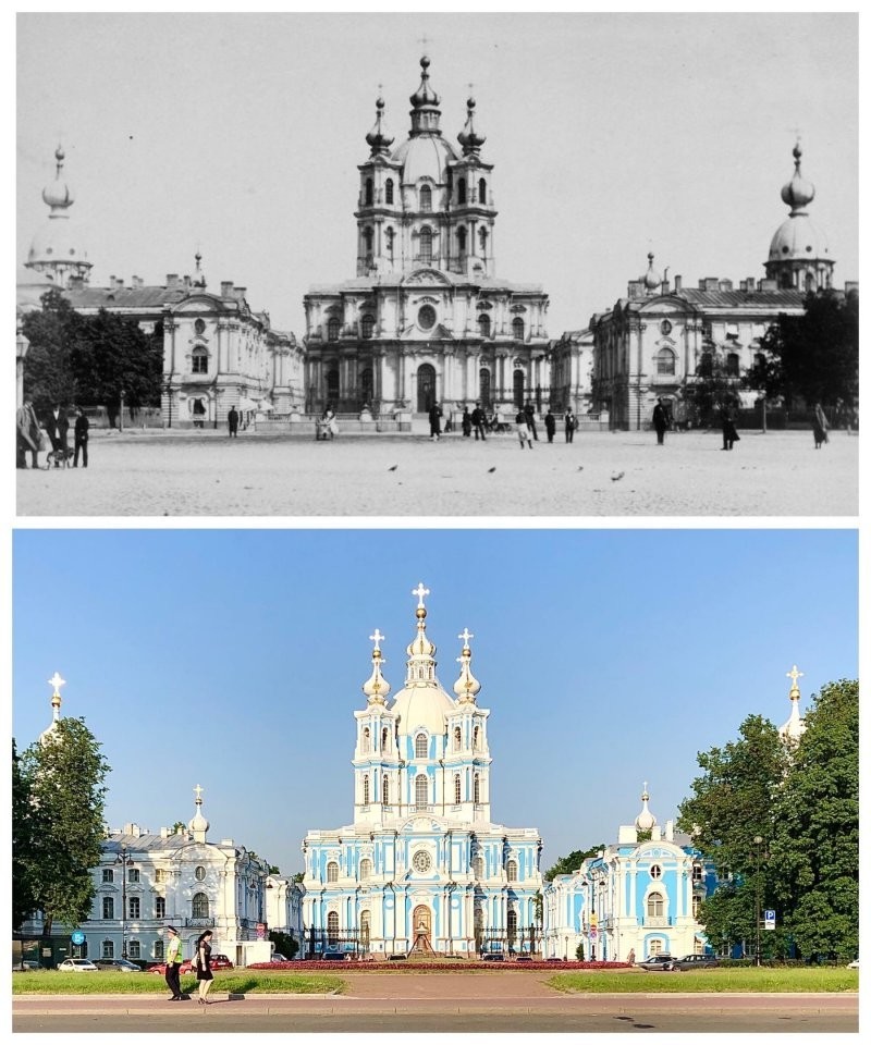 Смольный монастырь.
~1886 и 2021 год.