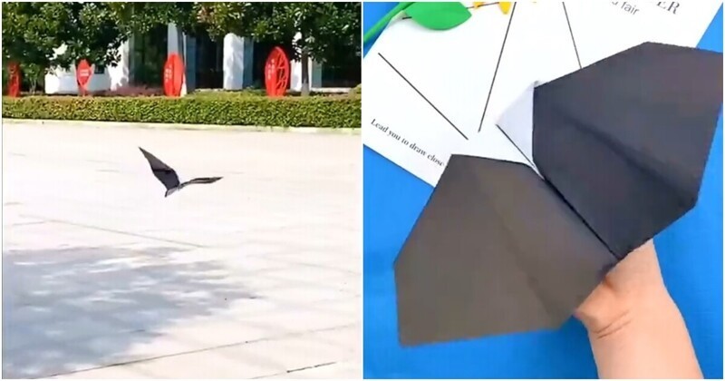 Как сделать машущий крыльями бумажный самолётик
