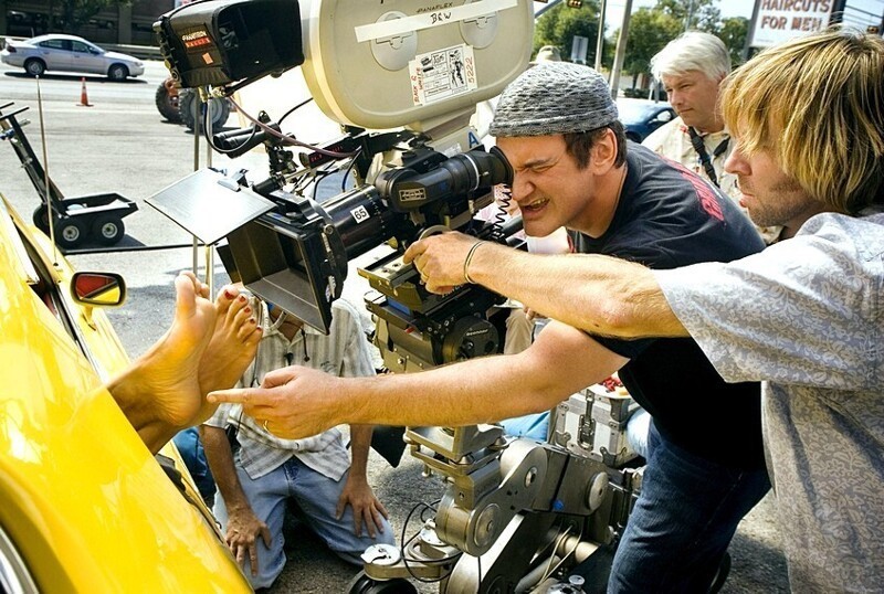 Квентин Тарантино на съёмках фильма «Доказательство смерти», 2007